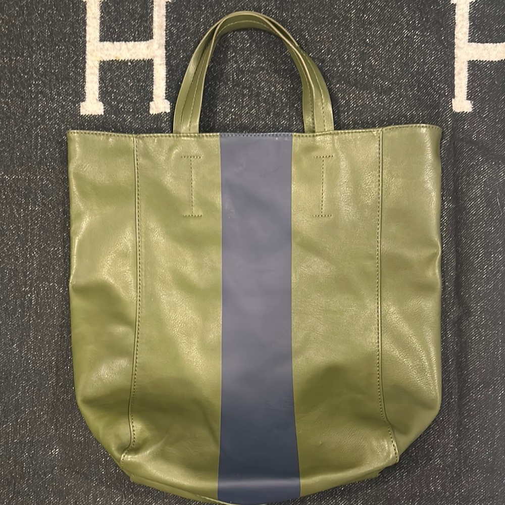 Saks Fifth Avenue Green and Blue Canvas Duffle Bag